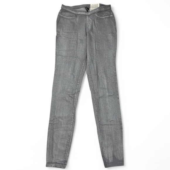 Hue Brushed Metal Skinny Jean Leggings Womens Size XS Silver Gray Back Pockets - Picture 1 of 6